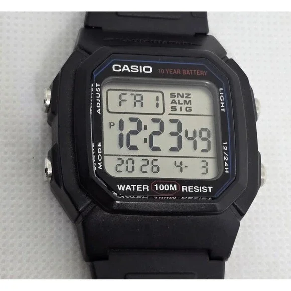Men' Casio W800H 10 Year Battery Chronograph Resin Watch 100 Meter Alarm Date 14 - Picture 7 of 9